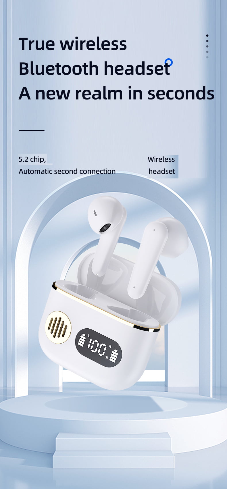 Casti Wireless K750 TWS, Incarcare Rapida, Smart Touch, Bluetooth 5.2, Alb