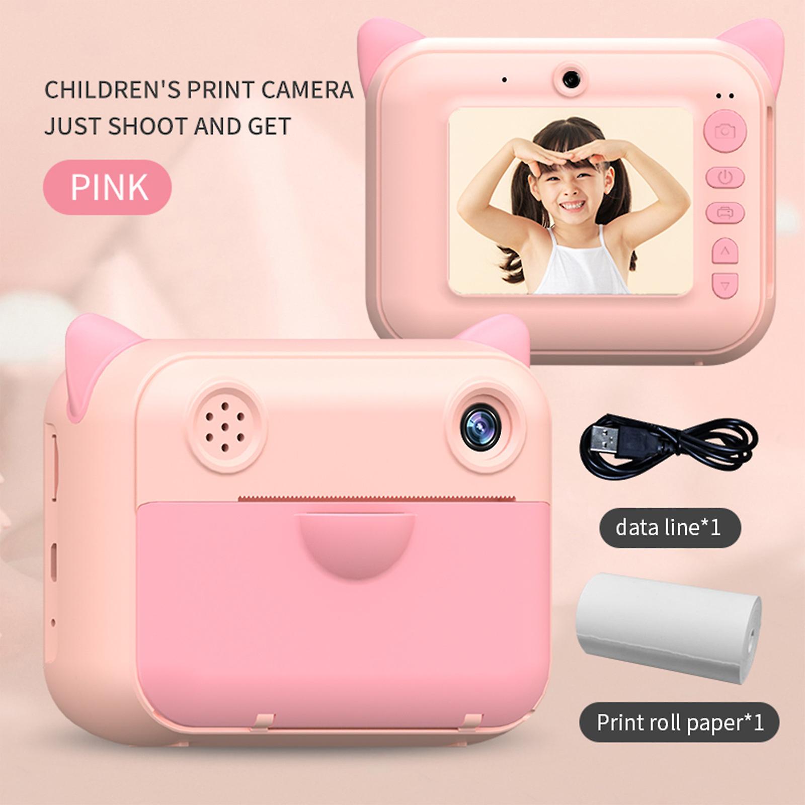 Camera Foto Copii cu imprimanta foto instant, 20 Mpx, Full HD 1080P, Ecran 2.4 inch, Jocuri, 3 role hartie incluse, Roz